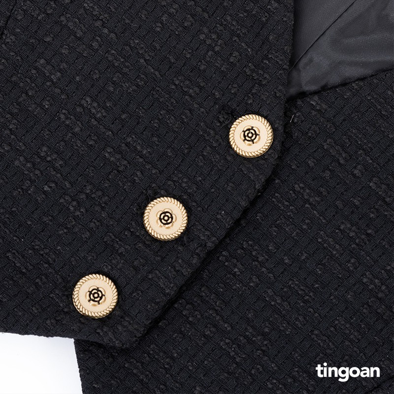 Áo tweed croptop dài tay phối ozganza trắng vai bồng nude tingoan IN PARIS TWEED TOP/BL | BigBuy360 - bigbuy360.vn