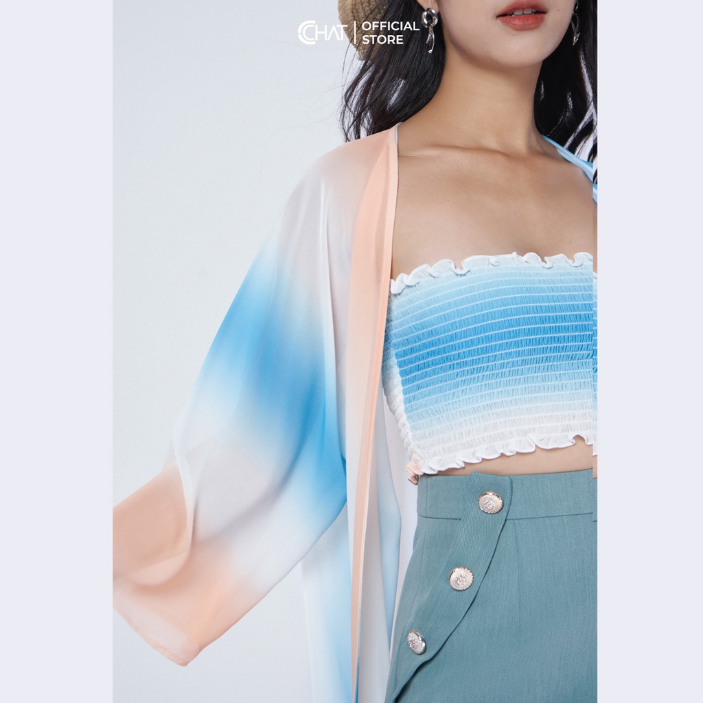Set Áo Crotop 𝐂𝐂𝐇𝐀𝐓 Kèm Khoác Ngoài Chất Voan Cao Cấp Phong Cách Trẻ Trung Nữ Tính 92ADV5001ST