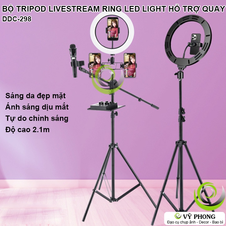 SET COMBO TRIPOD RING LED LIGHT HỖ TRỢ LIVESTREAM ĐẠO CỤ GIÁ ĐỠ HỖ TRỢ QUAY CLIP MỸ PHẨM DẠY HỌC TRỰC TUYẾN DDC-298