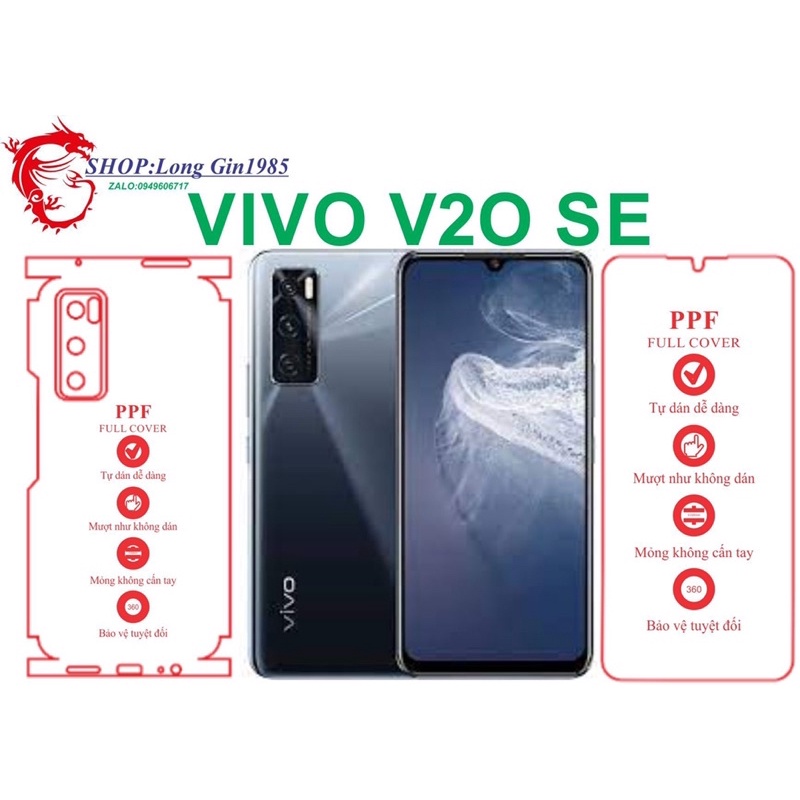 Vivo V20 SE miếng dán trong Ppf mặt sau và mặt trước chống va đập chống trầy xước