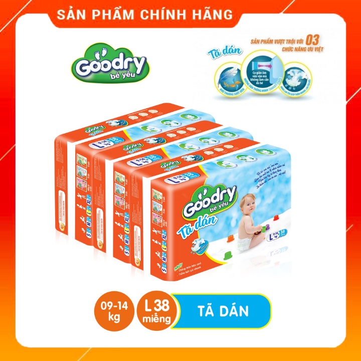 Combo 3 baoTã dán Goodry đủ size S46/M42/L38/XL34 - Thun chân co giãn giúp bé thoải mái vận động