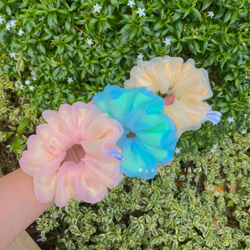 Buộc tóc scrunchies voan hai lớp màu mới : Bánh ngọt-Dưa lưới-Su kem