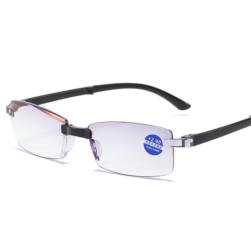 Kính đọc sách gấp siêu nhẹ Kính không viền TR Anti-Blu-ray Kính đọc sách Hộp đựng bằng da