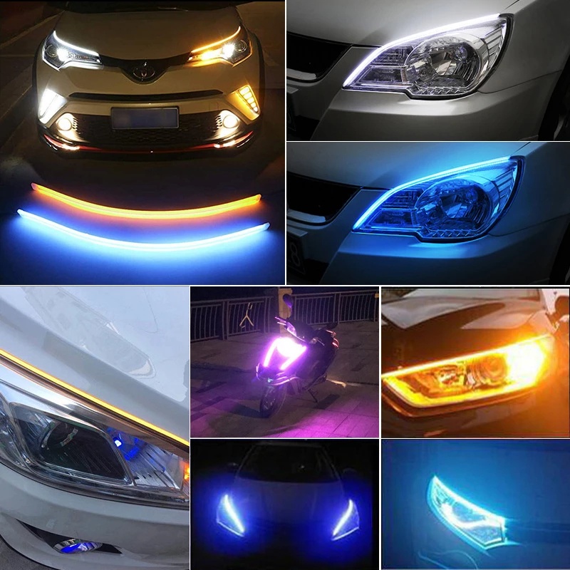 Bộ 2 Dây Đèn LED D12V Ánh Sáng Trắng/Vàng Chống Thấm Nước Cho Xe Hơi