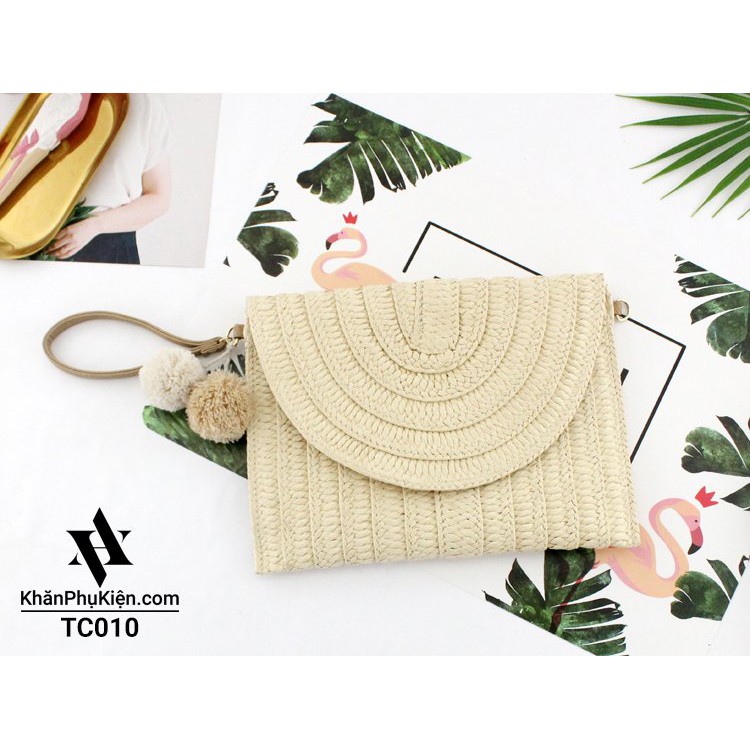 [NowShip - Giao Ngay] Túi Cói Boho Vintage Đeo Vai, Đeo Chéo Hình Vuông Chữ Nhật Dây Da Màu Nâu Be Trơn