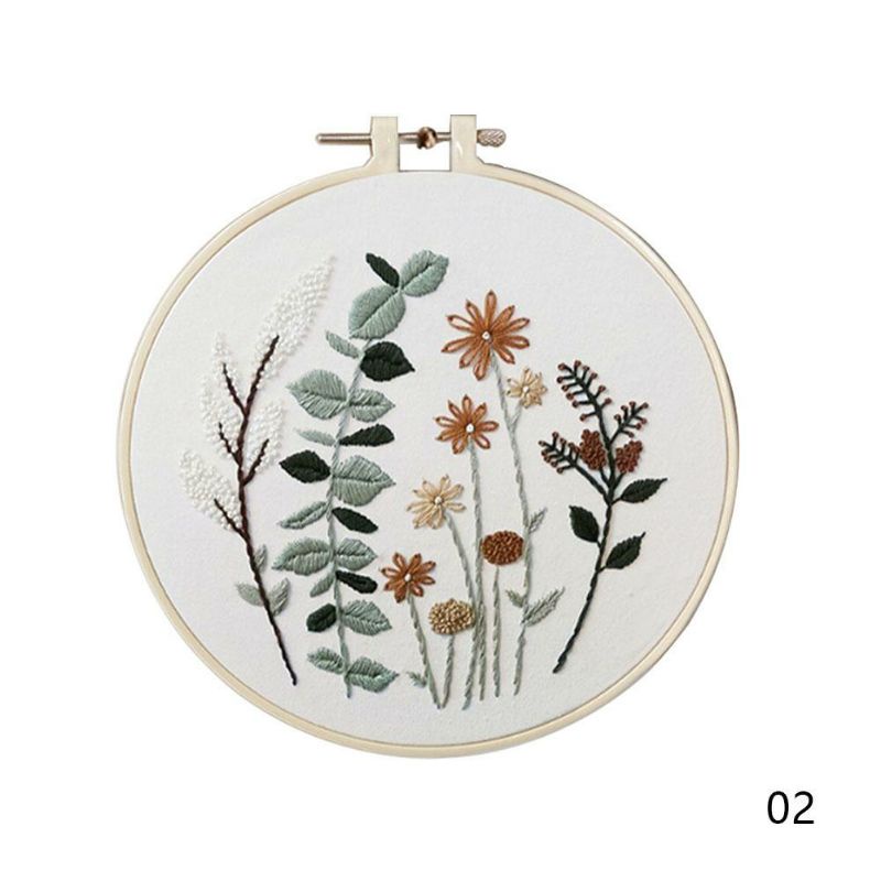 Set thêu thủ công đầy đủ hình in trên vải, kim chỉ và khung thêu