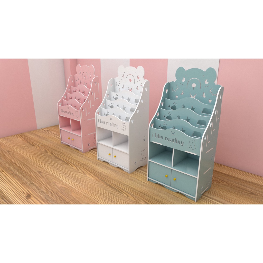 Kệ giá sách Gấu 2 kèm ngăn tủ đựng đồ tự tháo lắp đa năng (2 size)