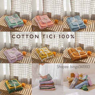 Bộ chăn ga Cotton tici kẻ phong cách Đơn giản chất liệu mịn thấm hút mồ hôi tốt
