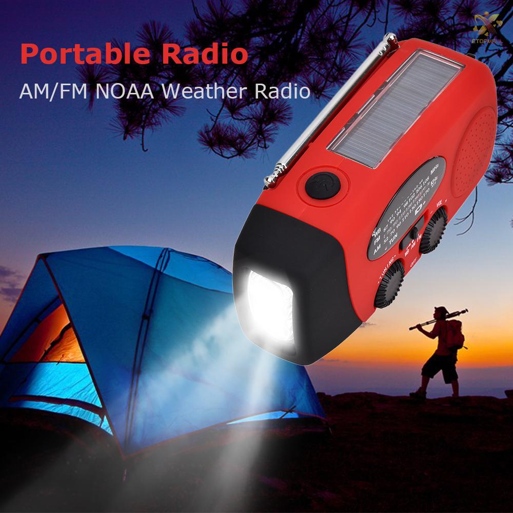 ET Portable Radio with AM/FM Flashlight Reading Lamp NOAA Weather Power Bank for Emergency Solar Powered Crank Handheld Radio