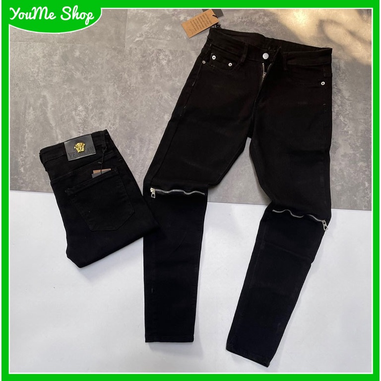 Quần jean Nam phối khoá gối dáng Slim Fit, quần bò Nam khoá gối đen, co giãn 4 chiều cực dễ Phối Đồ