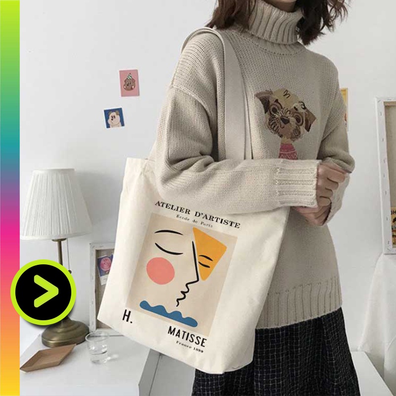 Túi tote Valu túi tote vải canvas họa tiết 3 TONE MÀU có khóa size lớn đáy mở rộng phong cách Vintage