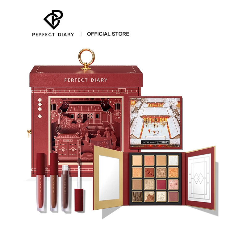 Hộp quà tặng trang điểm PERFECT DIARY 1 phấn mắt+3 son kem lì phiên bản giới hạn | BigBuy360 - bigbuy360.vn