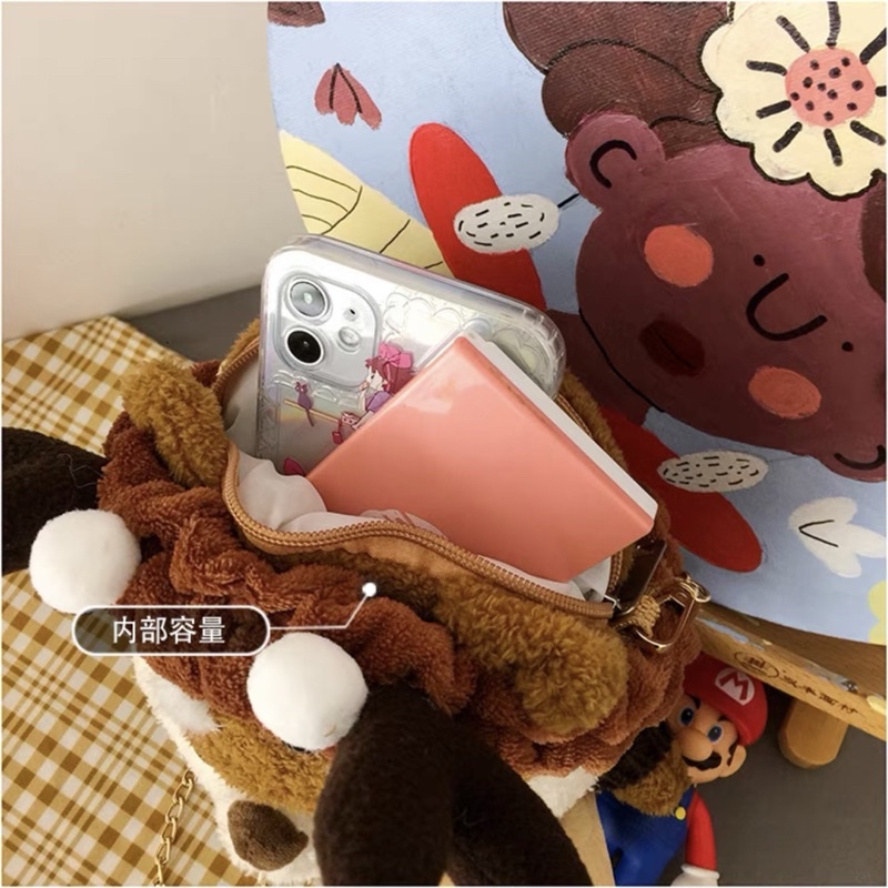 Túi xách nữ hình gấu bông đính kèm phụ kiện phong cách hàn quốc dễ thương ví thời trang balo đeo chéo