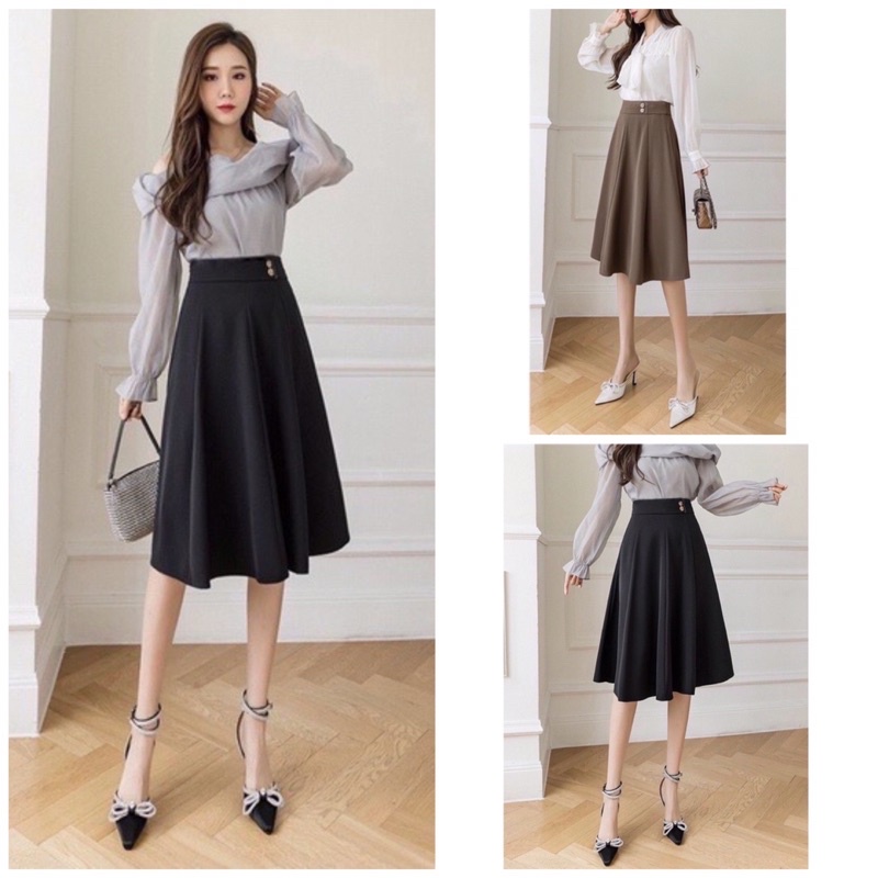 CHÂN VÁY MIDI dài thu đông chất liệu  tuyết mưa (NHÌN LÀ MÊ)