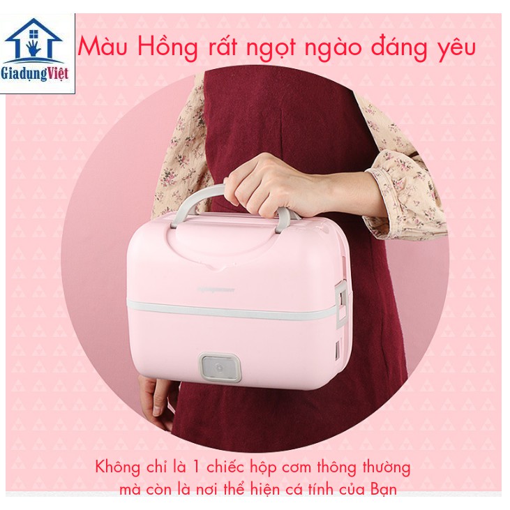 Hộp cơm cắm điện đa năng MOGAN MD666 - 2 Tầng 3 ngăn Màu Hồng - Tặng Kèm Bộ Thìa Đũa Inox | BigBuy360 - bigbuy360.vn