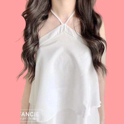 Váy Yếm 3 tầng Mặc Dã Ngoại, Đầm Cổ Yếm Màu Trắng Dáng BabyDoll  Đi Biển Dạo Phố V02