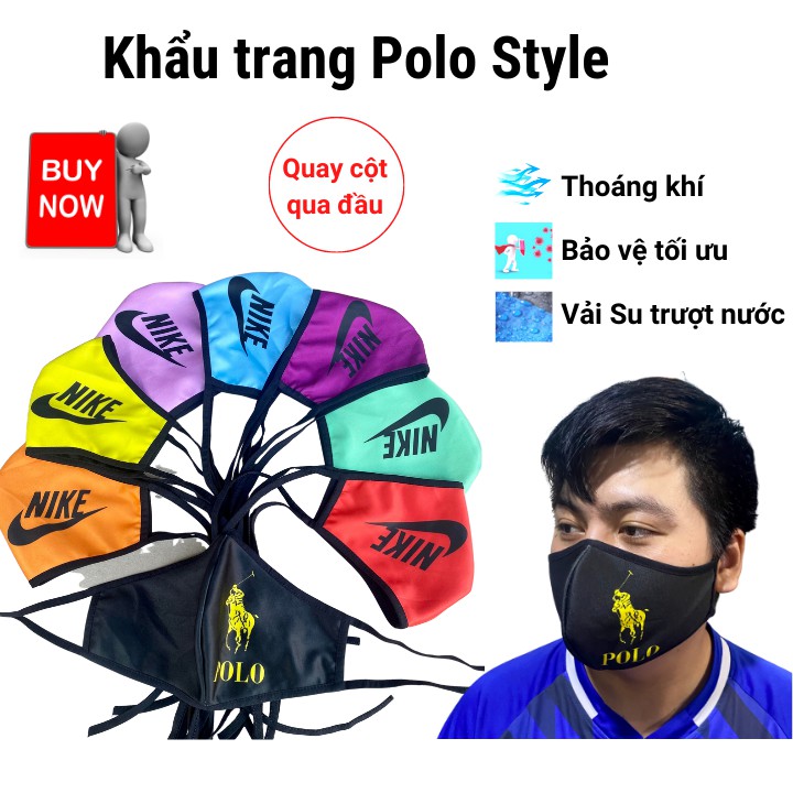 Khẩu trang Polo Style 2 lớp vải su, dễ thở, quay cột đầu thoải mái không đau tai