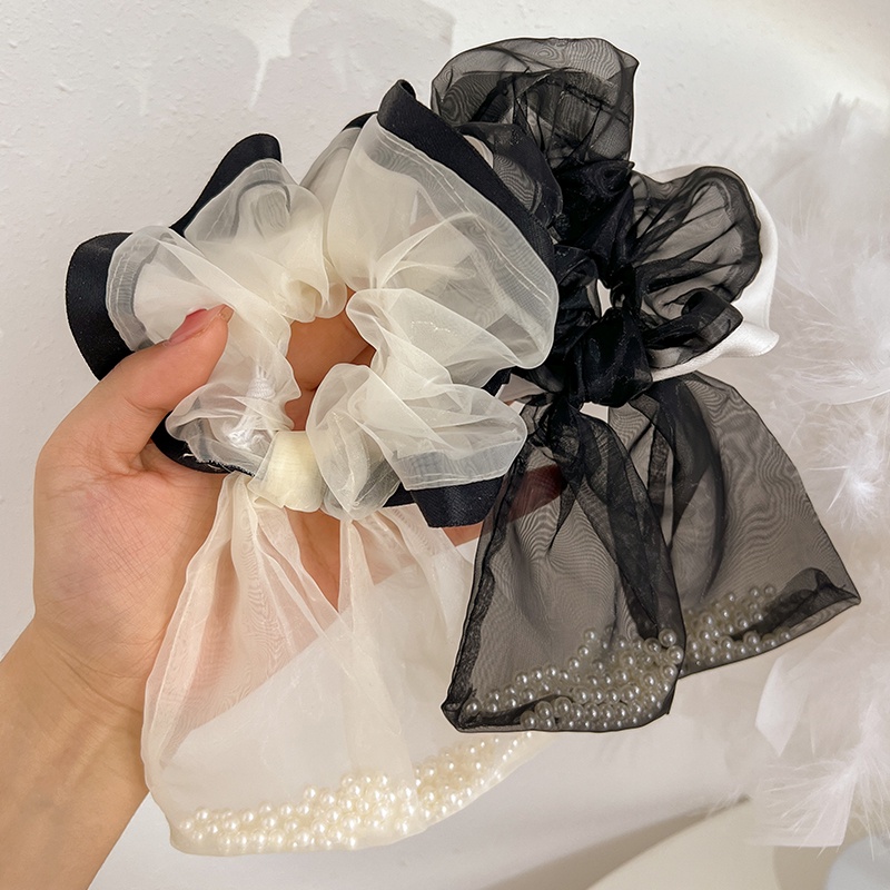 Dây Buộc Tóc Chiffon Đính Ngọc Trai