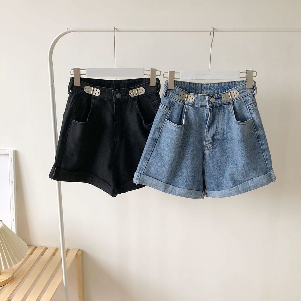 Quần Short Denim Lưng Cao Ống Rộng Size Lớn Thời Trang Mùa Hè Cho Nữ