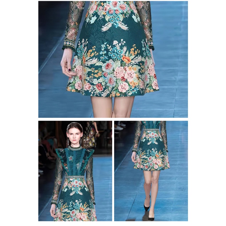 Đầm Midi Dáng Chữ A Phối Ren Đính Hạt Thời Trang Thu Đông Chất Lượng Cao Phong Cách Pháp Cho Nữ