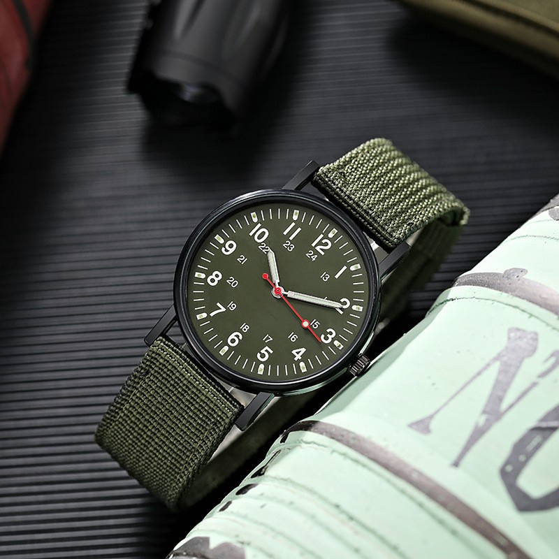 LWCC P002 Đồng hồ đeo tay mặt tròn máy thạch anh dây đeo canvas thời trang