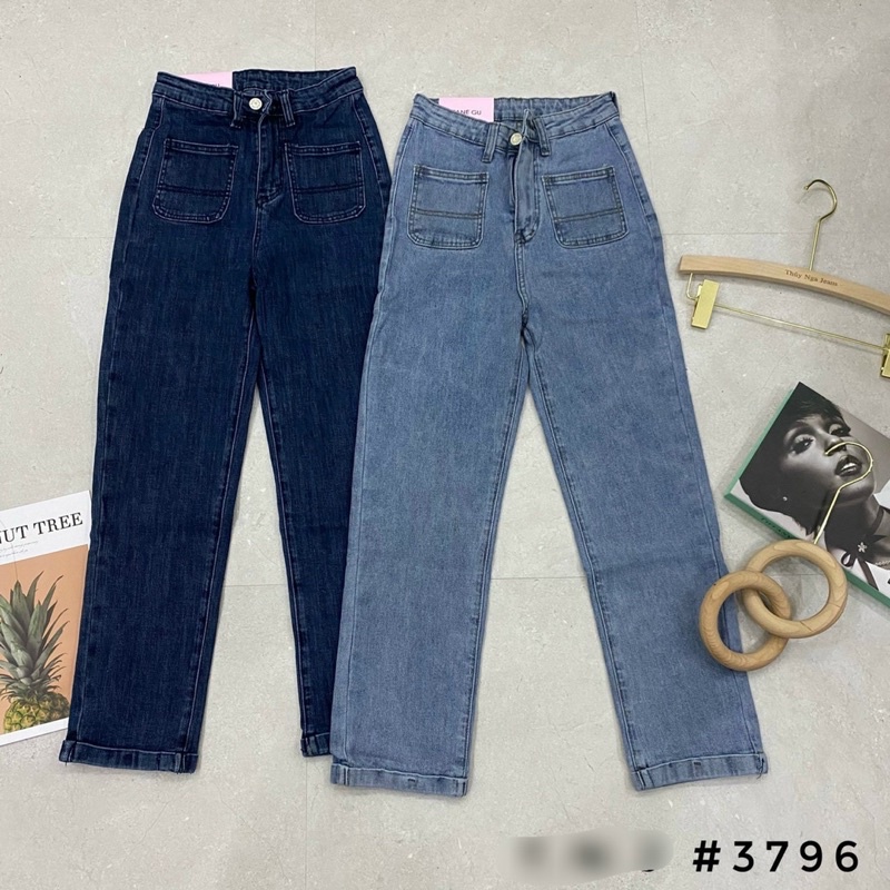 Quần jeans nữ ống đứng túi nổi- Mã 3796