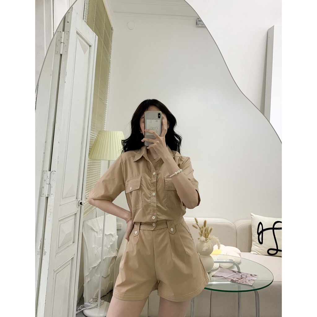 Set áo sơ mi viền chỉ nổi kèm quần S327 SUSTORE