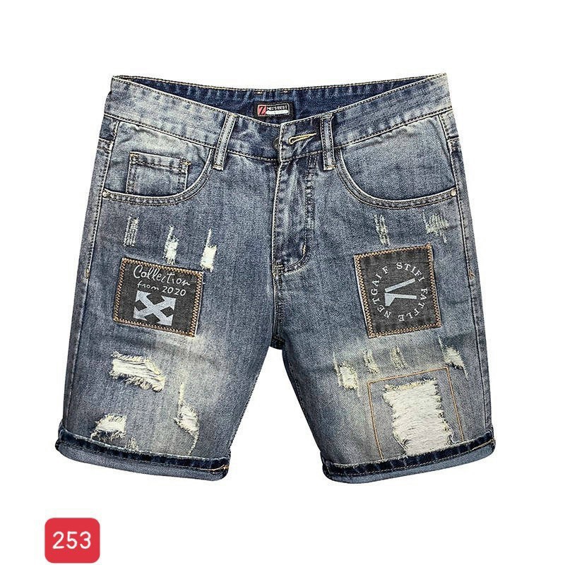 Quần short jean nam màu xanh logo thêu chất bò - quần short ngắn demin nam co giãn thời trang cao cấp Luty_shop90 ms238