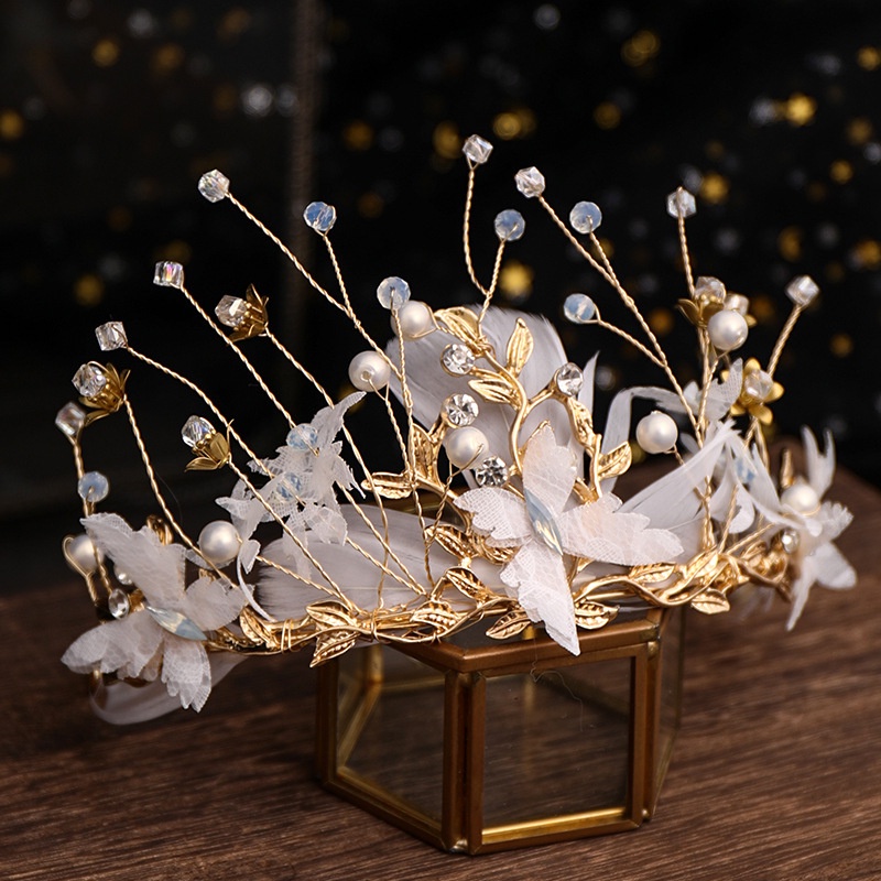 Băng Đô Cài Tóc Hình Vương Miện Cài Tóc Cô Dâu Đính Lông Vũ Handmade Phong Cách Mới Bán Trực Tiếp Từ Nhà Máy Hàng Trực Tiếp