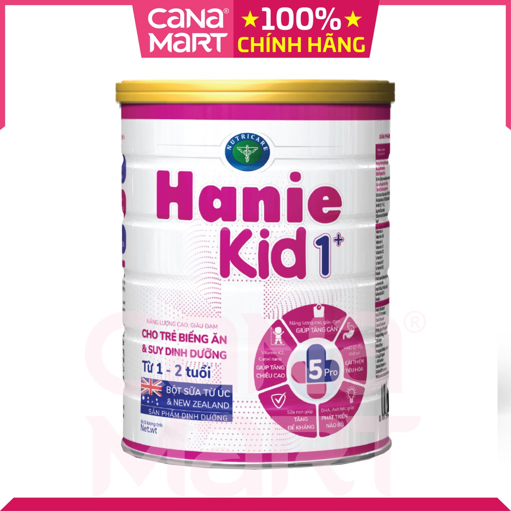 Sữa bột Nutricare Hanie Kid 1+ cho trẻ biếng ăn, nhẹ cân, suy dinh dưỡng (900g)