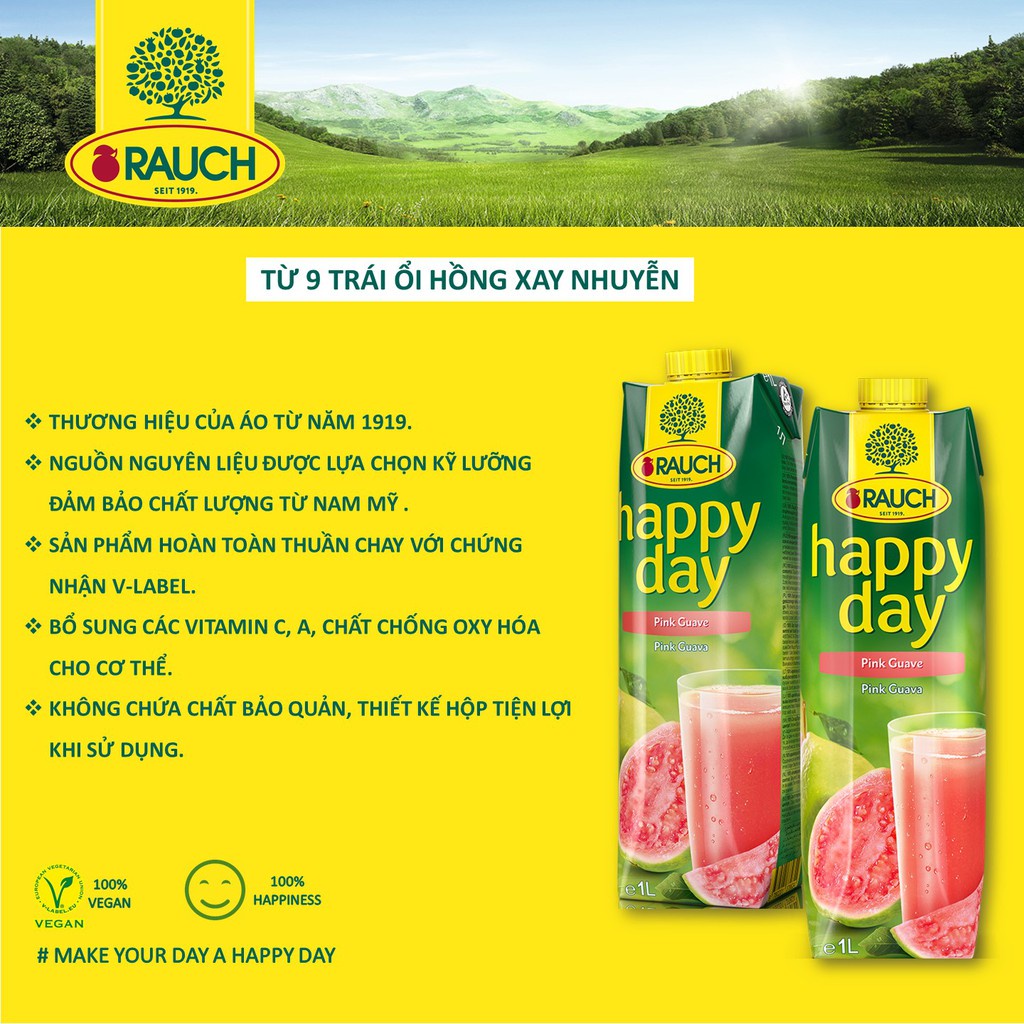 Nước Ép Trái Cây Cam/Dâu Tây/Đào/Ổi Đào/Táo Nguyên Chất 100% Rauch Happy Day Hộp 1L - Nướp Ép Nhập Khẩu