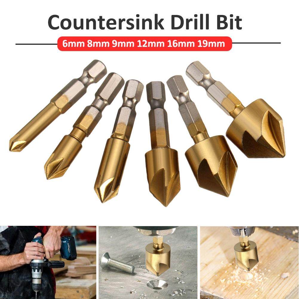 Bộ 6 mũi khoan thân lục giác HSS vát mép 6mm-19mm 1/4 inch khoét lỗ sáo 90 độ