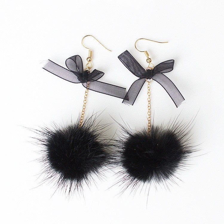 [ xả kho ] Bông tai cục bông dáng dài nơ xinh xắn BT005