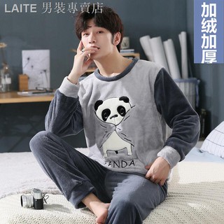 🔥🔥♝☫▽Bộ Đồ Ngủ Lông Cừu Dày Cỡ Lớn In Hoạt Hình Thời Trang Thu Đông Cho Nam