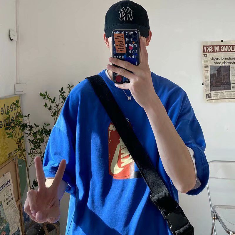 Áo thun cổ tròn dáng rộng tay lỡ in hình phong cách harajuku thời trang cá tính 19113