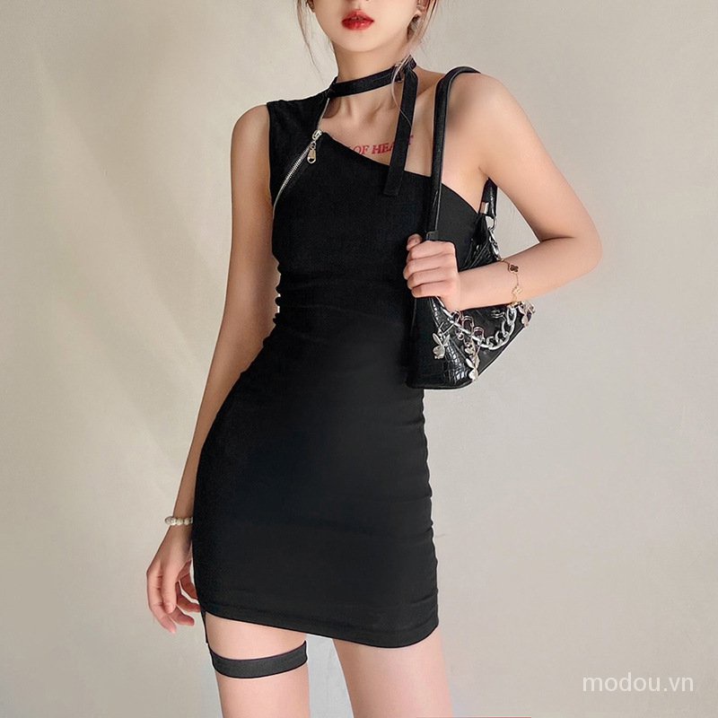 Đầm Hở Lưng Phối Dây Kéo Kèm Choker J9Zv