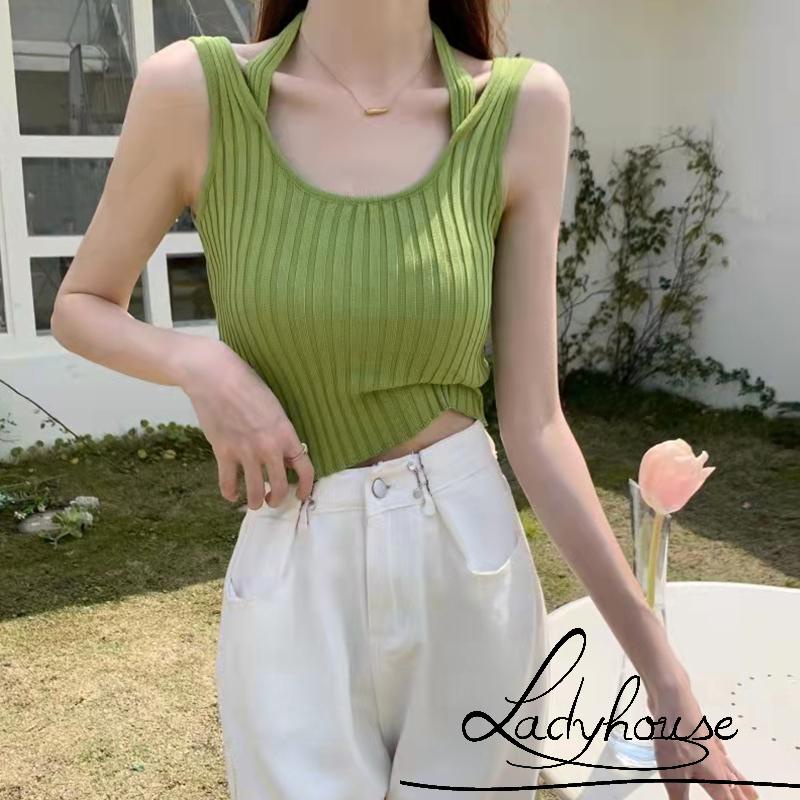 Ld-áo Hai Dây Giả Hai Mảnh Màu Trơn Ôm Dáng Gân Màu Xanh / Xanh Hoàng Gia / Đen Trơn Cho Nữ