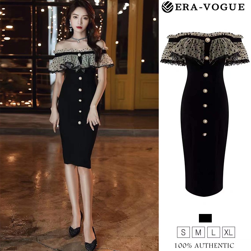 Eravogue🌷 Đầm Trễ Vai Có Diềm Xếp Nếp Áo Phong Cách Mới Thời Trang Mùa Hè Cho Nữ váy dạ hội 3870