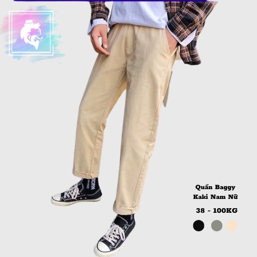 BIGSIZE 40-110KG Quần Baggy Kaki Nam Nữ unisex Sói Store cạp chun ống rộng phong cách năng động