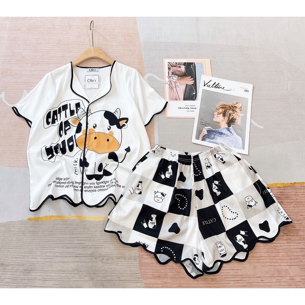 Đồ bộ nữ mặc nhà FM Style chất lụa xuất xịn thiết kế thoãi mái dễ thương mát mẻ họa tiết gợn sóng 210811001 | BigBuy360 - bigbuy360.vn