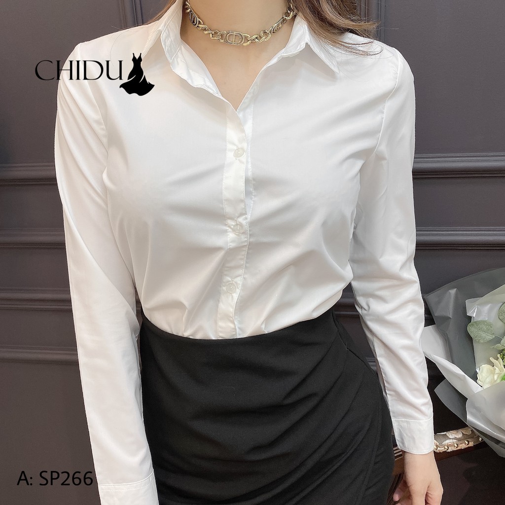CHIDU Áo sơ mi trắng dài tay, áo sơ mi công sở nữ thanh lịch SP266 | BigBuy360 - bigbuy360.vn