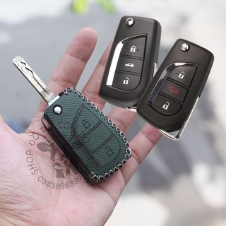Bao da chìa khóa Toyota Innova, Fortuner, Altis, Hilux chìa khóa cơ handmade da thật (chìa gập) 006