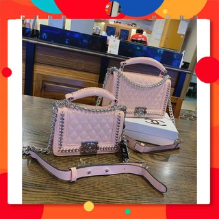 [TẶNG MÃ 20K] Túi Xách Nữ Hàng Hiệu PHUONG'S 2588 Da Bóng Trần Trám Viền Xích Bạc Khóa Nam Châm Màu Hồng Nhạt