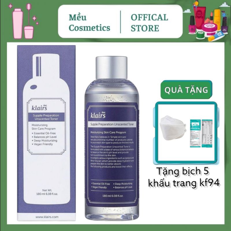 Nước Hoa Hồng Klairs Supple Preparation Unscented Toner 180ml [ Không Mùi ]