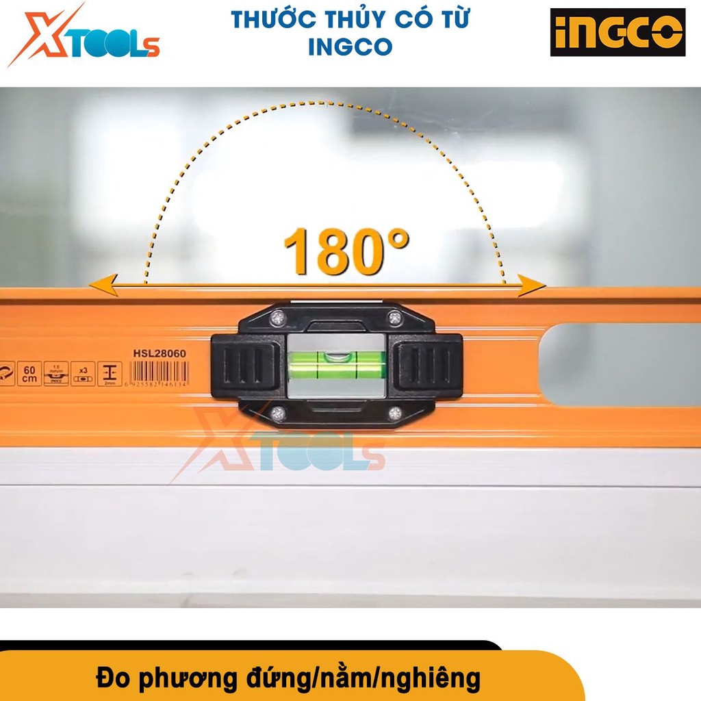 Thước thủy có từ Ingco HSL28080 làm bằng nhôm, chiều dài: 80cm, độ dày: 2.0mm, có từ tính [CHÍNH HÃNG][XTOOLS]