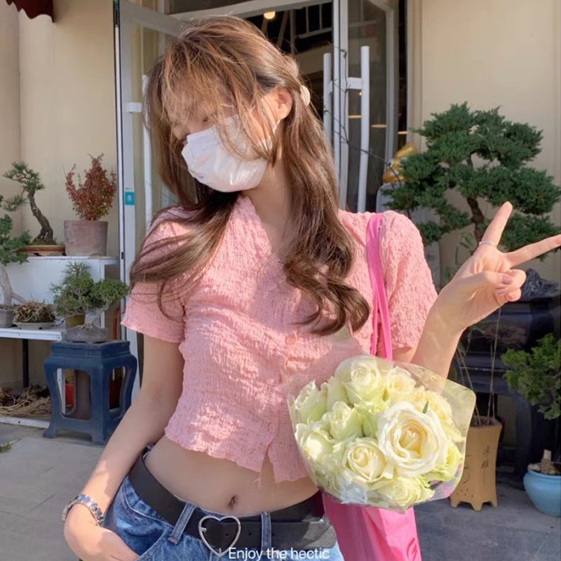 Áo crotop cộc tay xốp nhún Forgirl dáng ôm cá tính