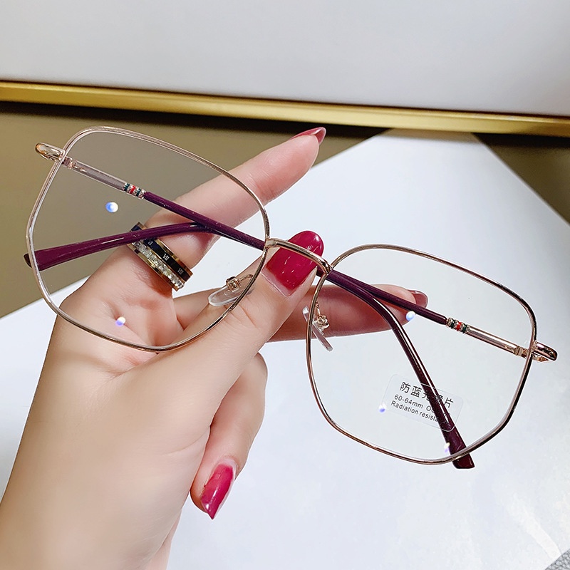 Mắt Kính Gọng Kim Loại Tròng Chống Ánh Sáng Xanh Thời Trang Hàn Quốc