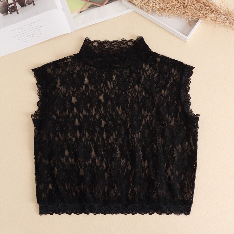 Áo Sơ Mi Không Tay Cổ Lọ In Hoa Phối Ren Phong Cách Hàn Quốc