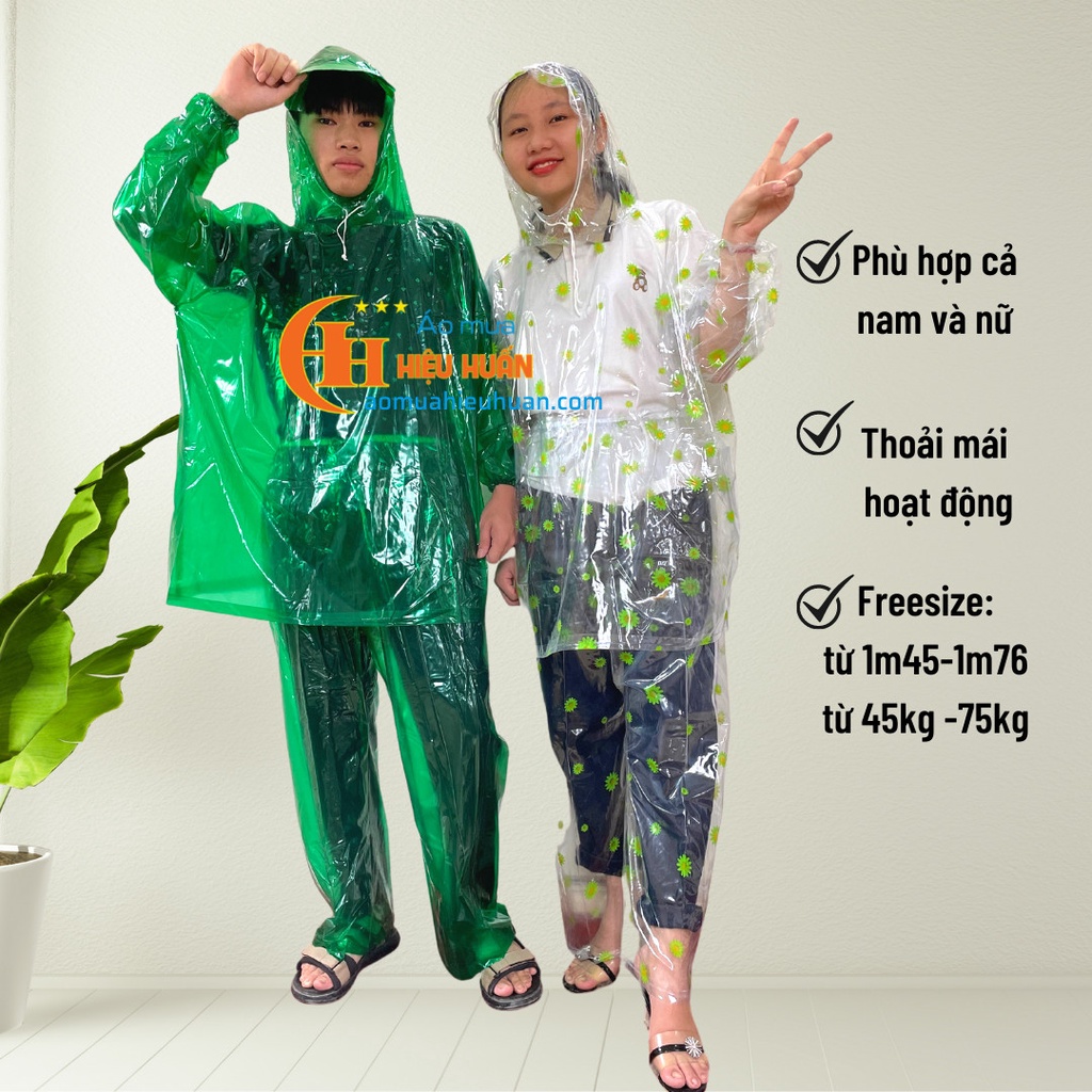 Áo Mưa Bộ 1 Người, Áo Mưa Trong Suốt PVC dẻo Aomuahieuhuan