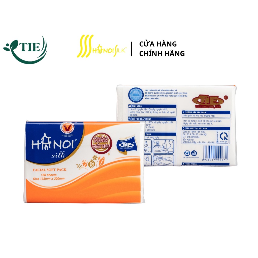 Combo 8 Gói Giấy Ăn Rút Hà Nội Silk 150 Tờ x 3 Lớp Giá Mềm, Khăn Giấy 100% Gỗ Tự Nhiên Mềm Mại Bền Dai An Toàn Cho Bé